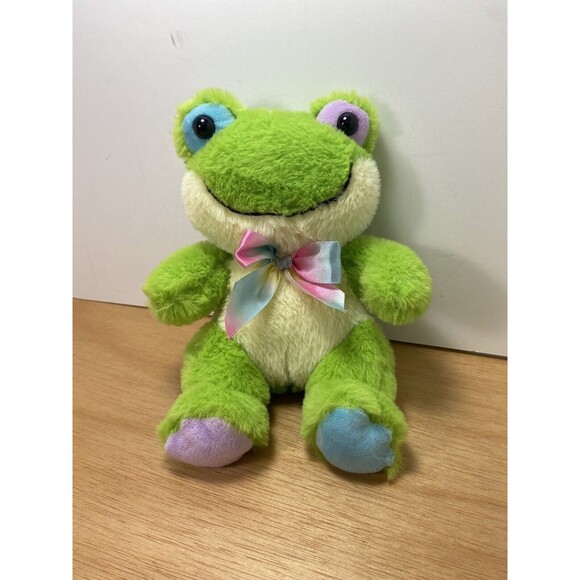 Walmart Green Frog Plush Stuffed Animal With Rainbow Bow Pastel Easter Kawaii - Picture 4 of 6